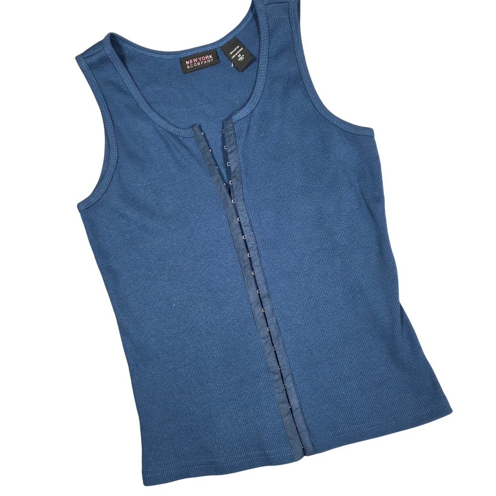 Vintage Tank Top New York & Company Blue Ribbed Hook Eye Medium‎ Bella Swan Y2K